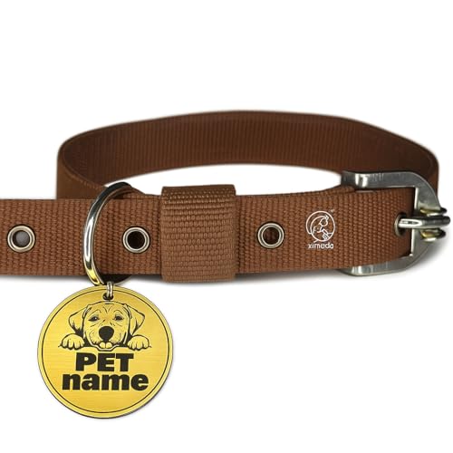 PAWPRO HANDMADE Personalized Brown Dog Collar Belt with Customizable Dog Name Tag 30cm -50cm Soft Comfy Pet Collar for Small Medium Large Dogs (Medium)