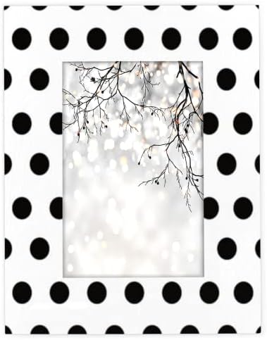 Polka Dot 4x6 Picture Frame Made of Wood, Black and White Fits 4x6 or 3.5x5 Photo Frames with Shatter Resistant Acrylic for Wall or Tabletop Display