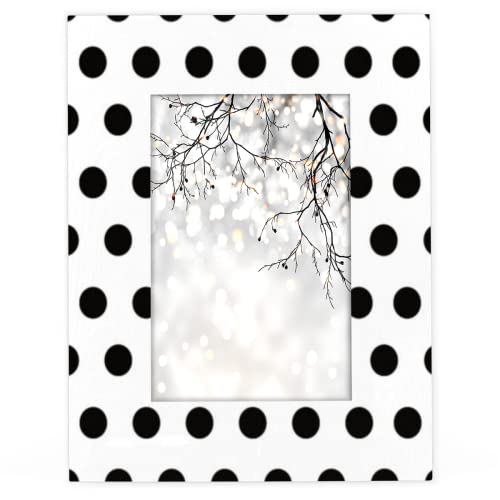 Polka Dot 4X6 Picture Frame Made Of Wood, Black And White Fits 4X6 Or 3.5X5 Photo Frames With Shatter Resistant Acrylic For Wall Or Tabletop Display #TOP1