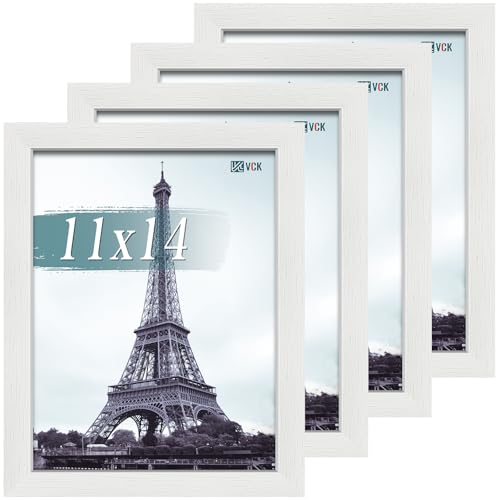 VCK 11x14 Picture Frame White 4 Pack, Wide Thick Wood Border, for Photos