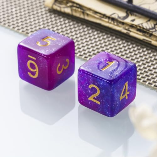 Yourandoll 10 STÜCKE Polyedrische Würfel D6 (1-6) Dice Würfel Acryl Dice Spielwürfel for RPG MTG DND Würfel Tischspiele (Sternenhimmel Lila Blau)