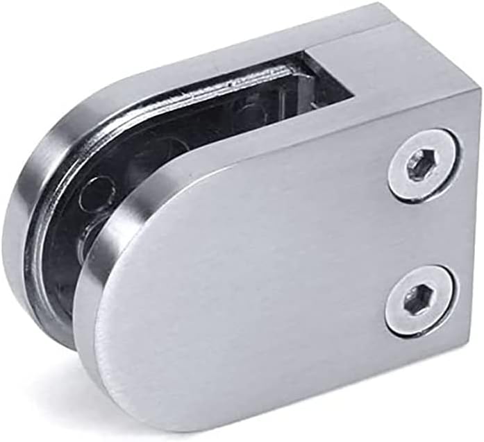 Zintec Brushed Stainless Steel Effect Glass Clamp - Flat Base Mount - Ideal D Shaped Metal Wall/Post Bracket Mount Glass Holder Clip for Stairs Balustrades, Glazing, Handrails