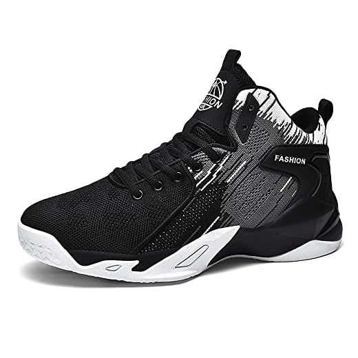 CJSPORX Tênis masculino de basquete cano alto moderno antiderrapante tênis de corrida, Preto e branco 1, 10