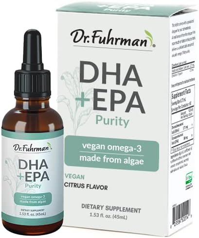 Dr. Fuhrman DHA+EPA Purity, Omega-3 Fatty Acids, Liquid Supplement with Dropper, Fresh Citrus Flavor, Made from Lab-Grown Algae, Free of Contaminants, Vegan