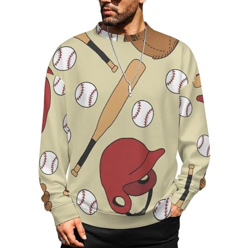 MoBlinko Mens Sweater Blue Baseball Ball Sweaters for Men Crew Neck Sweater for Men Lightweight Pullover