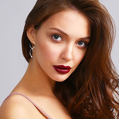 Handmade 925 Sterling Silver Spiral Threader Earrings Hypoallergenic Twisted Curved Drop Dangle Earrings Pull Through Earrings For Women Trendy Fashion-Silver #TOP1