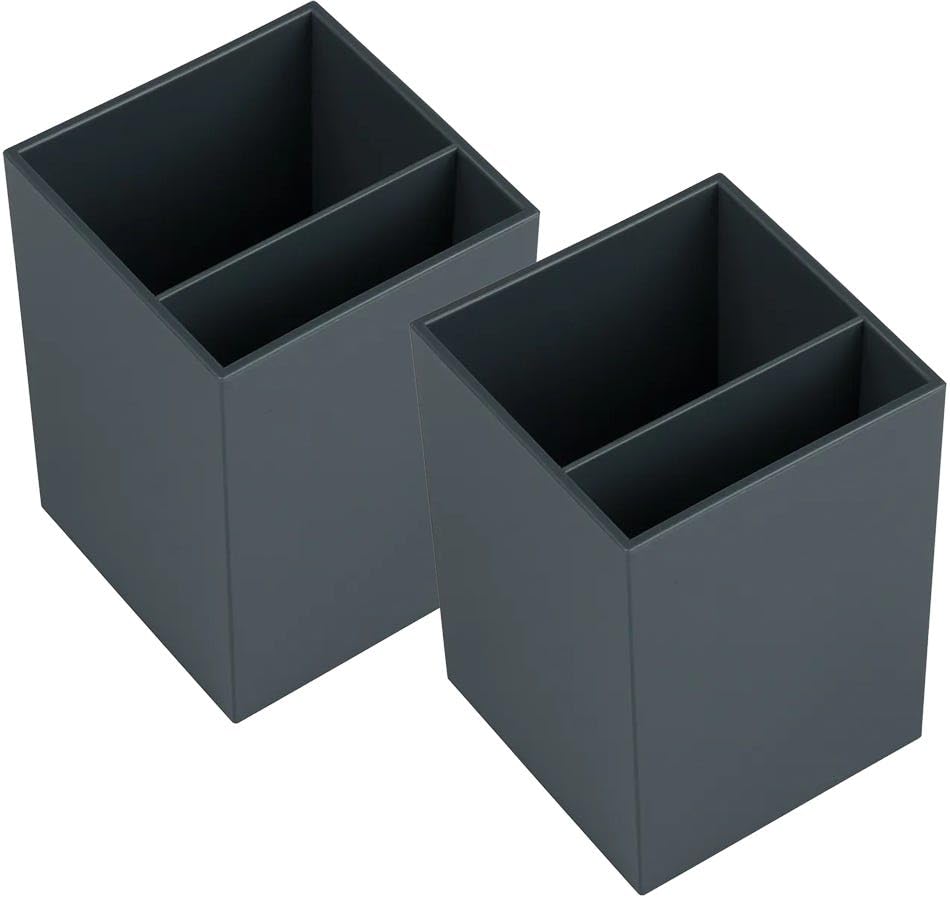 Image of JAM PAPER Plastic Pen Holders - Grey Desktop Pencil Cups - 2 /Pack