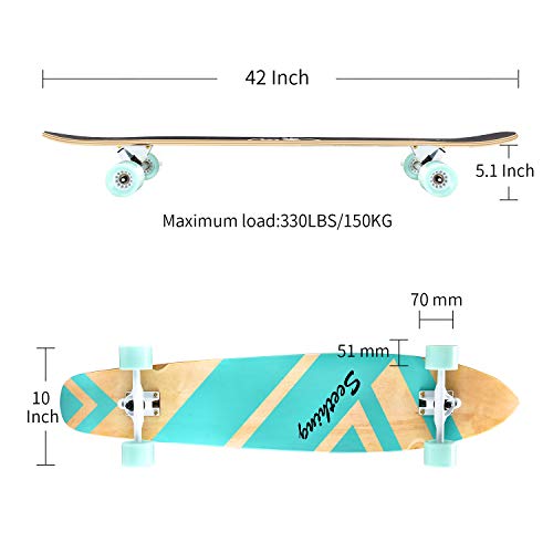 42 Inch Longboard Skateboard Complete Cruiser,The Original Artisan Maple Skateboard Cruiser For Cruising, Carving, Free-Style And Downhill（Green） #TOP1