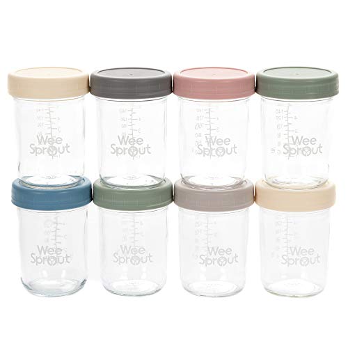Image of WeeSprout Glass Baby Food Storage Jars w/Lids (8 oz, 8 Pack Set) Snack, Puree, Reusable Small Containers, Breast Milk, Fridge or Freezer, Microwave & Dishwasher Safe, Essential Must Have for Infants