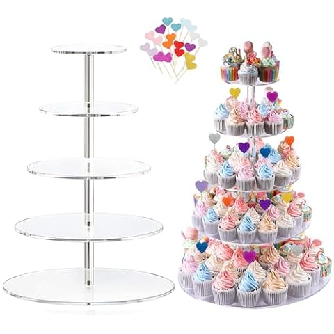 5 Tier Acrylic Cupcake Stand with Inserts Cover