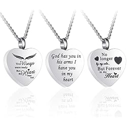 3 Pack Urn Necklace for Ashes Memorial Cremation Jewelry Ashes, Heart Silver Locket Stainless Steel Urns Pendant Keepsake with Different Words & Funnel Kit Bag