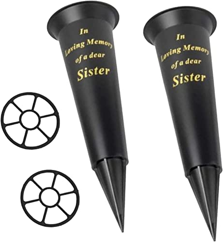 Set of 2 Black In Loving Memory Sister Spiked Memorial Grave Flower Vases Graveside Memorial with flower holder inserts
