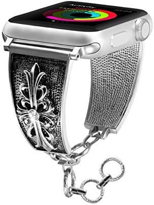 Maxjoy Bling Bands Compatible with Apple Watch Band 38mm 40mm, Vintage Chain Jewelry Women Bracelet with Rhinestone Bling Compatible iWatch Series 4/3/2/1 Nike+ Sport Edition Silver