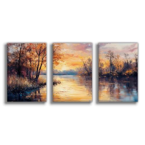 Impression sur toile lac au coucher de soleil tableau 50 x 75 cm pour décoration intérieure
