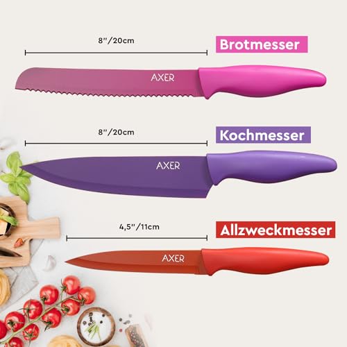 Axer Scharfe Messer Set für Küche - 3-teilig Küchen Messerset Bunt - Sehr Scharfe Küchenmesser Set Profi Koch Messerset Edelstahl - Bunte… – Ansicht 2