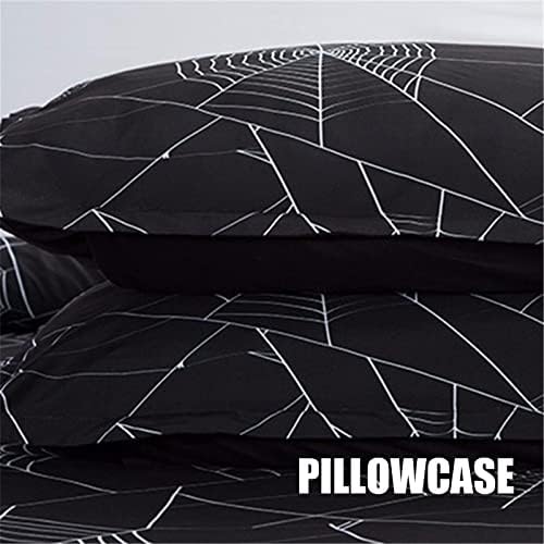 3 Pieces Spider Web Black Bedding Set with 2 Pillowcases Spider Web Duvet Cover with Zipper Closure Soft Microfiber Duvet Cover Set Double Size 200 * 200cm