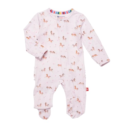 Magnetic Me Girls Modal Magnetic Baby Footie Pajamas | Silky Soft Modal Fabric | Purple Rein | 0-3 Months