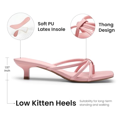Athlefit Pink Heels Strappy Square Toe Low Kitten Heels for Women Comfortable Dressy Party Prom Short Heeled Sandals Size 6 — view 4