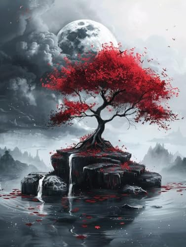 Peinture diamant adulte débutant 80x110cm kit complet lune arbre T0-721