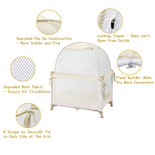 Image of L RUNNZER Pop Up Pack N Play Tent, Baby Net to Keep Toddler in, Mini Crib Canopy for Pack and Play, See Through, Breathable & Portable