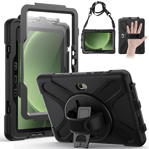 Gerutek Case for Samsung Galaxy Tab Active 5Pro 2025/Tab Active4 Pro 2022/Active Pro 2019 10.1', Heavy Duty Shockproof Drop Protection Case with Screen Protector 360° Stand,Hand/Shoulder Strap,Black