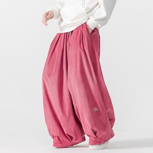 GURUNVANI Mens Corduroy Loose Fit Pants Baggy Wide Leg Drawstring Streetwear Trouser4