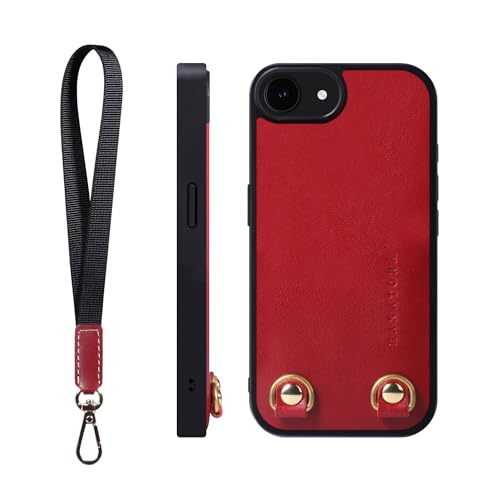HANATORA for iPhone 17e 16e �P�[�X �{�v �ϏՌ� �X�g���b�v�����O �X�}�z�P�[�X �X�}�z �n���h�X�g���b�v �t�� �C�^���A�����U�[ �M�t�g �}�O�l�b�g�Ȃ� �_�[�N���b�h TGN-16e-DarkRed