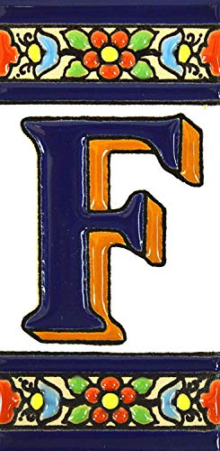 Letras y números con todo el abecedario, forma tus letreros en azulejo de cerámica policromada, pintados a mano en técnica cuerda seca. (Letra “F”)
