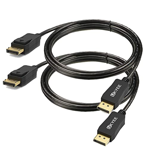 UKYEE DisplayPort Cable 6ft 2-Pack, Monitor Cable (Display Port) DP to Displayport 1.2 Cord 6 feet Compatible with DP 1.1/1.2 Supports 1440P@144HZ,2K@144Hz, 4K@60Hz-Black,Gold Plated