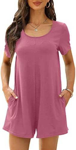 Nfsion Romper for Womens Casual Crewneck Short Sleeve Shorts Jumpsuit Rompers with Pockets X-Large Light Pink