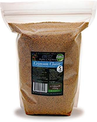 Crimson Clover Seed by Eretz (5lb) - CHOOSE SIZE! Premium Willamette Valley, Oregon Grown Non-GMO Seed, No Coating, No Fillers, No Treatment.