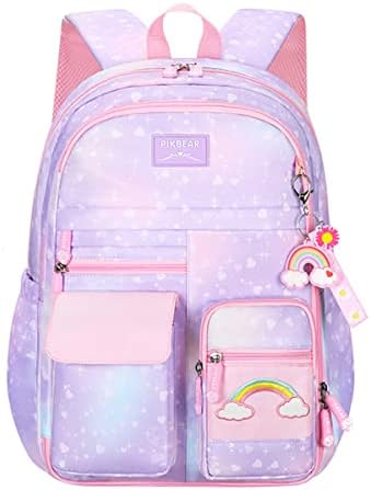 Cute Coloful Casual Daypack for Girls,Teens Elementary School Backpack,Primary Book Bags forTeens Gradient Purple-S