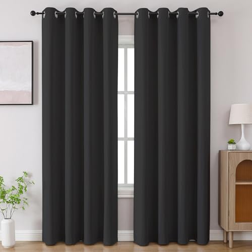 CUCRAF Dark Grey Blackout Curtains 108 inch Length 2 Panels Set, Room Darkening Drapes for Living Room Bedroom, Thermal Insulated Light Blocking Grommet Window Curtain (W52 x L108 Inch)