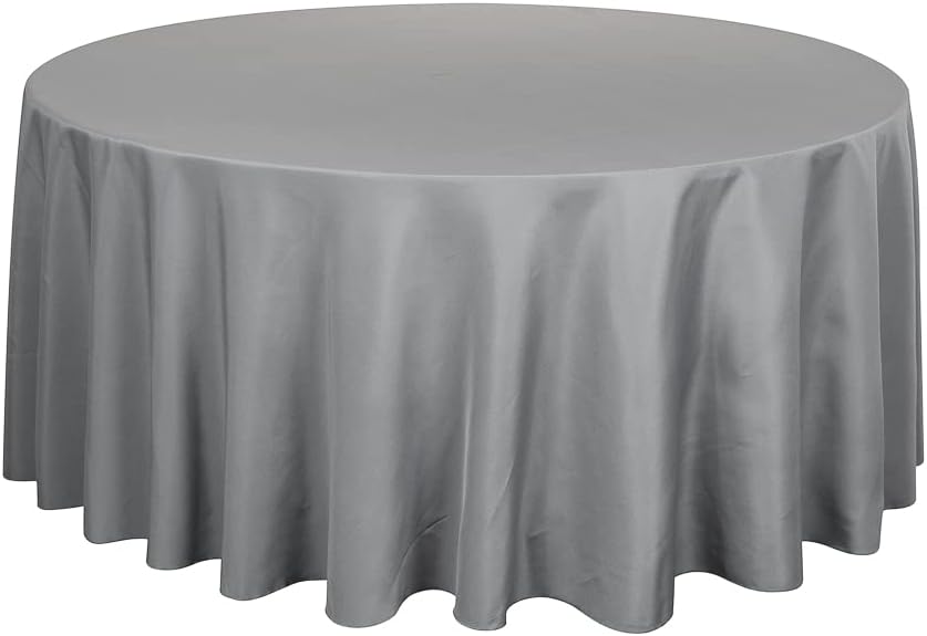 Restaurantware Table Tek 120 Inch Table Covers 10 Round Wedding Tablecloths - Washable Wrinkle-Free Gray Polyester Banquet Tablecloths Hemmed for Parties Holidays or Buffets