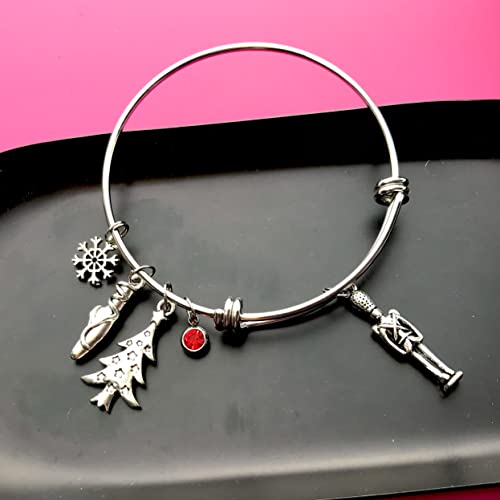Nutcracker Charm Bracelet Ballet Slipper Christmas Tree Snowflake Stainless Steel Expandable Bangle #TOP1