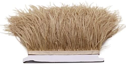 FQTANJU 2 Yards Soft & Natural Ostrich Feathers Fringe Trims Ribbon Used for Dress, Sewing, Craft Clothing, Lighting Decoration, Clothing DIY, etc. (Cream Color)