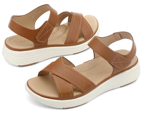 UBFEN Womens Platform Sandals Comfortable Lightweight Walking Ankle Strap Casual Low Wedge Sandals2