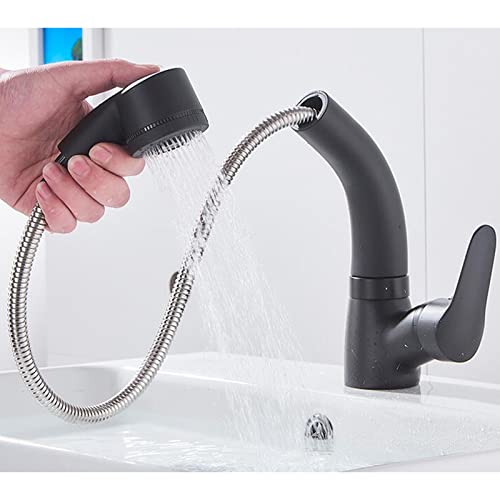 Robinet de lavabo avec douchette extractible pivotant noir eau chaude froide