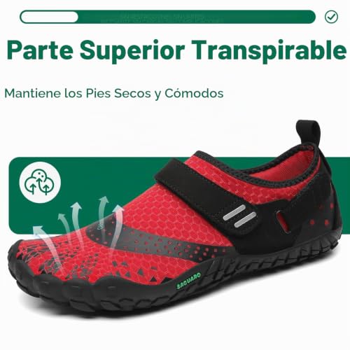 Miniatura 4 de Saguaro Secado Rápido Minimalista Zapatillas De Gimnasia Hombre Mujer Trekking Playa Ligera Antideslizante Zapatos De Surf Resistente Al Desgaste Zapatilla De Trail Running, Rojo 41