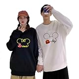 ディズニートレーナー ミッキー 綿+ポリエステル Q3-3 可愛い 長袖 トップス カジュアル ゆったり カットソー スウェット 綿 袖 男女兼用 グッズ 結婚記念日 プレゼント (JP, アルファベット, 2XL, ブラック/長袖Tシャツ/ミッキー)