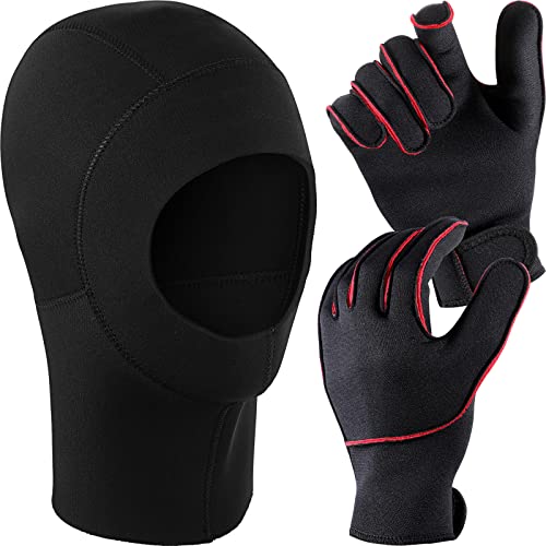 2 Pcs Neoprene Wetsuit Hood And Wetsuit Gloves Set, Waterproof 3Mm Scuba Diving Hood Stretchable Dive Cap Water Gloves Thermal Scuba Gloves For Men Women Youth Water Sports Sailing Surfing, Medium #TOP25