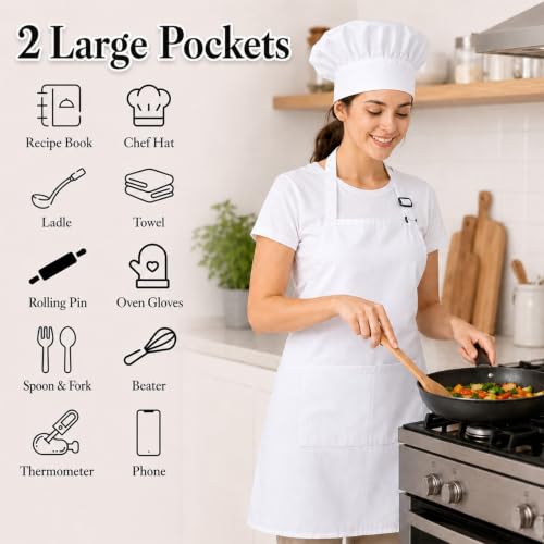 10 Chef Apron and Hat Sets, White Bib Aprons with 2 Pockets for Adults by TOSGN - Used condition - Image 4