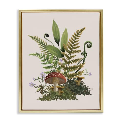 'Cottage Mushroom Woodland Plants'| Floating Frame Canvas Art
