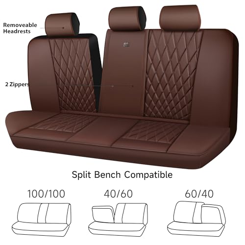 Image of CAR PASS Piping Luxury Faux Leather Seat Covers Full Set, 5 Seats Anti-Slip Waterproof Seat Covers Compatible with Front Armrests, Universal Fit for Suvs,Vans,Trucks,Airbag Compatible, Pure Brown