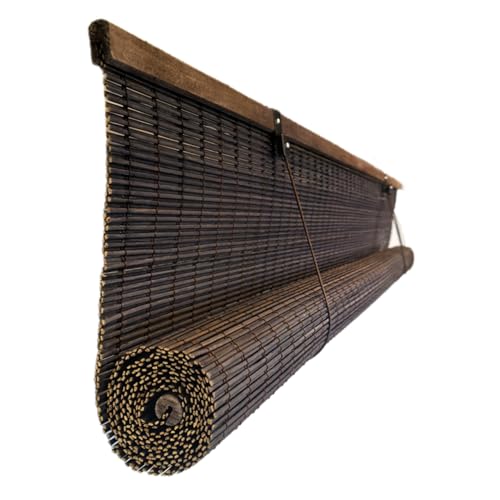 Estor Enrollable de Bambú Retro,Cortinas Bambu Exterior e Interior 95% Blackout Persianas de Madera Natural,Protección Solar,Privacidad,para Ventanas,Personalizada,Ancho x Alto (95cm x 220cm)