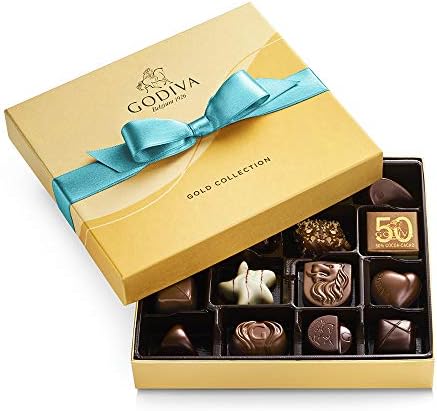Godiva Chocolatier Chocolate Gift Box - Anniversary, Birthday and Summer Gifting - Assorted Luxury Chocolate Candy in a Blue Ribbon Classic Gold Box - 19 Pieces