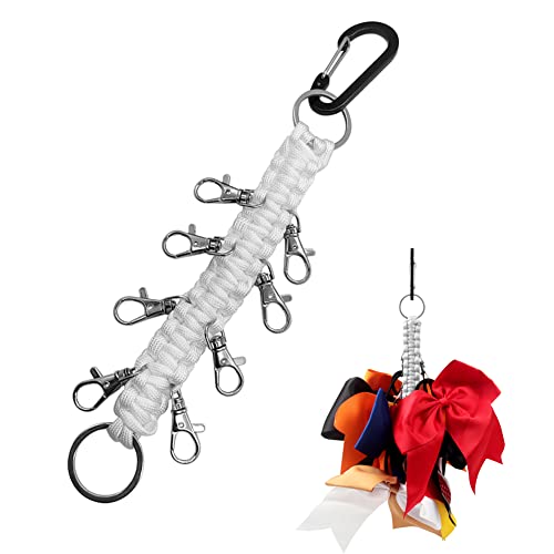 Hooshing White Cheer Bows Holder, Handmade Carabiner Paracord Keychain