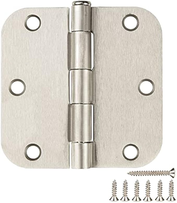 NANDSQ 6 Pack Brushed Nickel Door Hinges 3.5 Inch x 3.5 Inch Door Hinges Satin Nickel 3-1/2" with 5/8" Radius Corner Rounded Interior Door Hinges