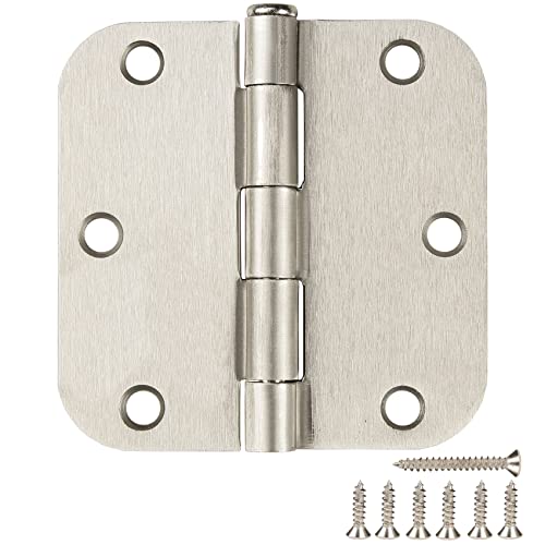 Nandsq 6 Pack Brushed Nickel Door Hinges 3.5 Inch X 3.5 Inch Door Hinges Satin Nickel 3-1/2" With 5/8" Radius Corner Rounded Interior Door Hinges #TOP26