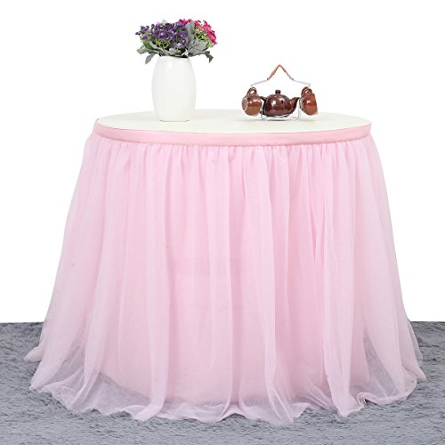 Suppromo 6Ft Pink Tulle Table Skirt For Rectangle Or Round Tables Pink Pastel Tutu Table Skirts Tablecloth For Princess Baby Shower Girl Birthday Party Cake Dessert Table Decorations #TOP1